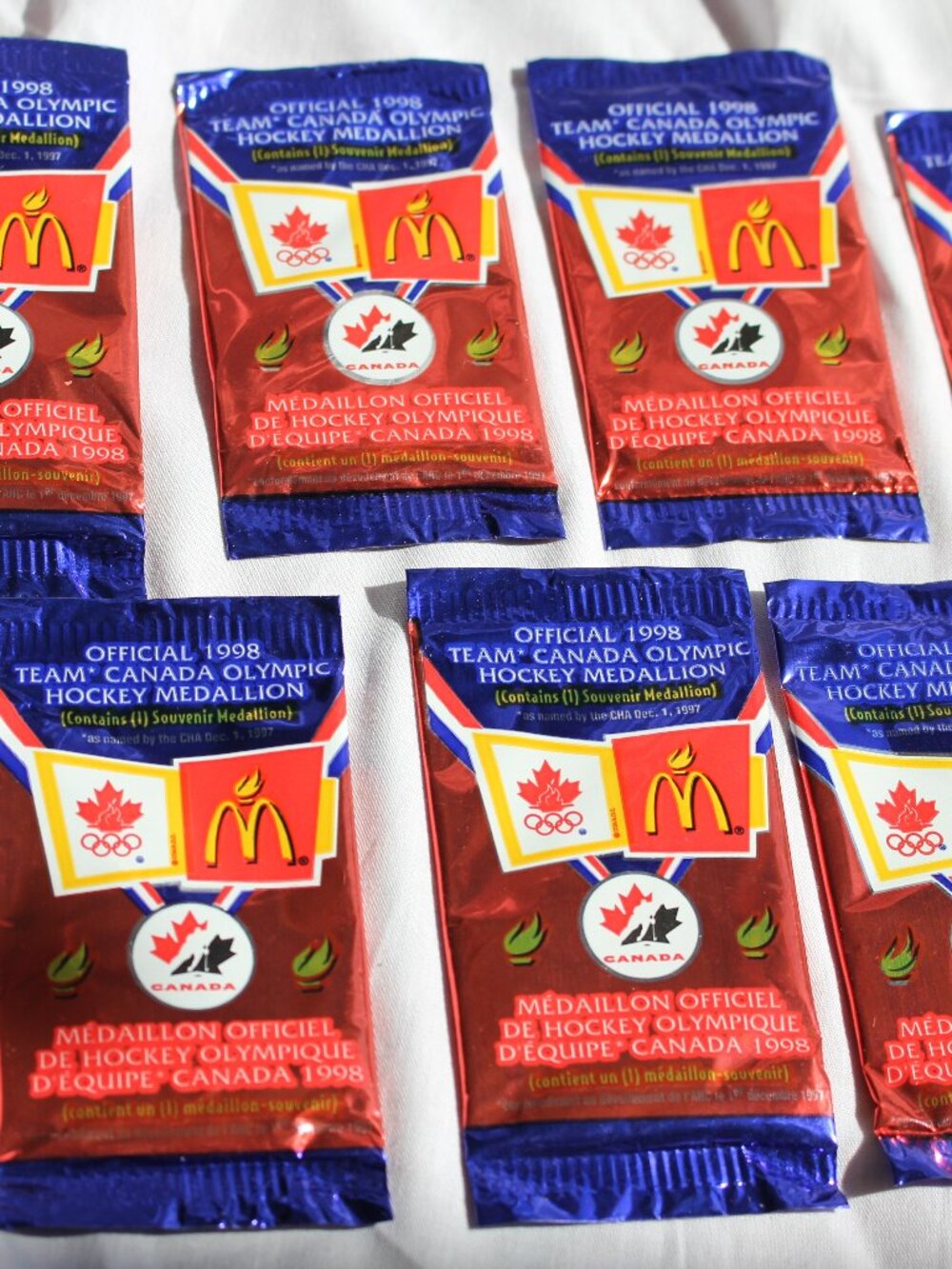1998 McDonalds Team Canada Olympic Medallion Unopened Sealed Pack Lot of 7